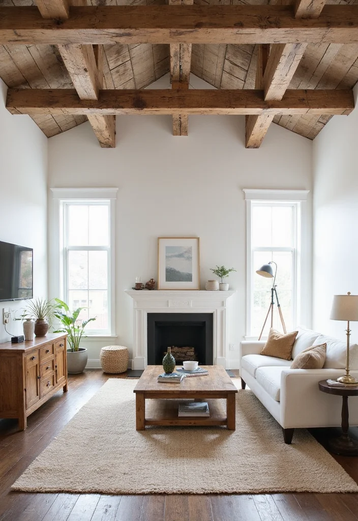 12 Colonial Living Room Ideas for Classic American Style - 1. Reclaimed Wood Beams