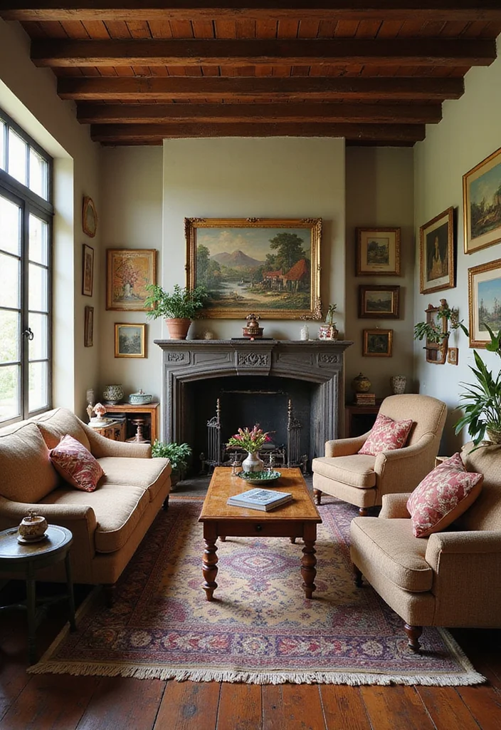 12 Colonial Living Room Ideas for Classic American Style - 11. Vintage Artwork