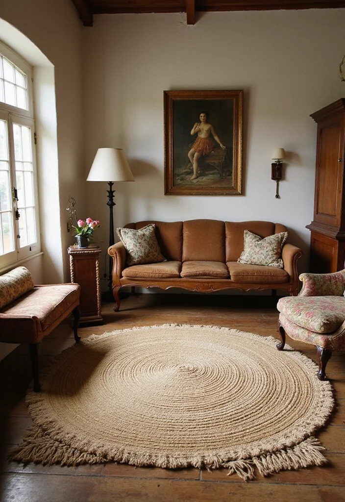 12 Colonial Living Room Ideas for Classic American Style - 3. Natural Fiber Rugs