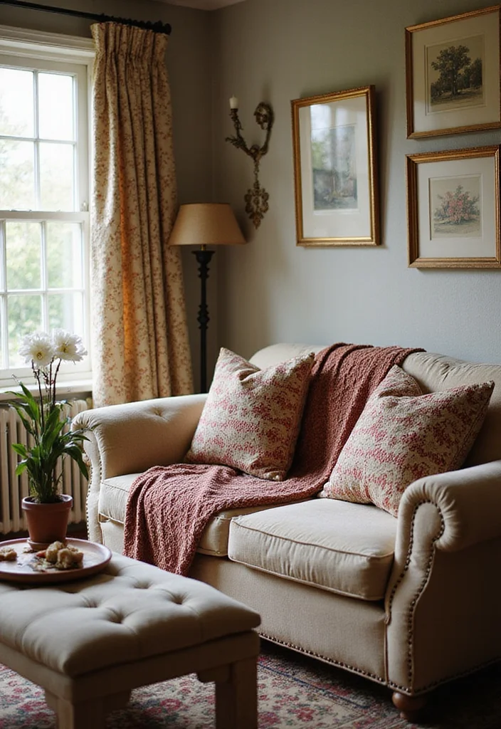 12 Colonial Living Room Ideas for Classic American Style - 5. Vintage Textiles