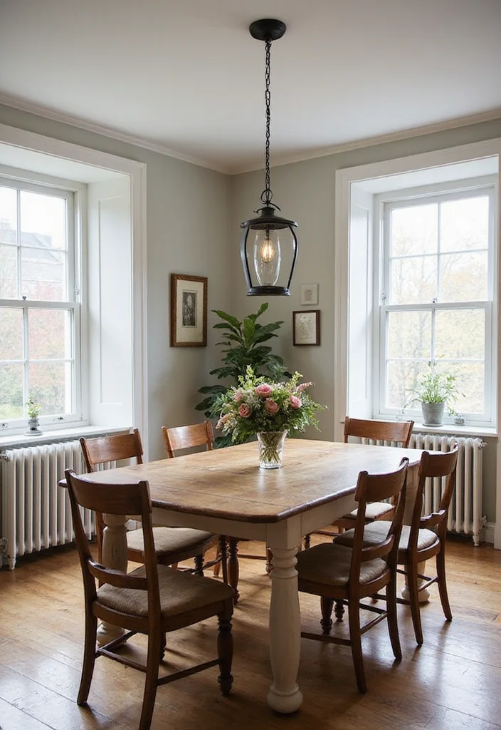 12 Colonial Living Room Ideas for Classic American Style - 9. Farmhouse-Style Dining Table