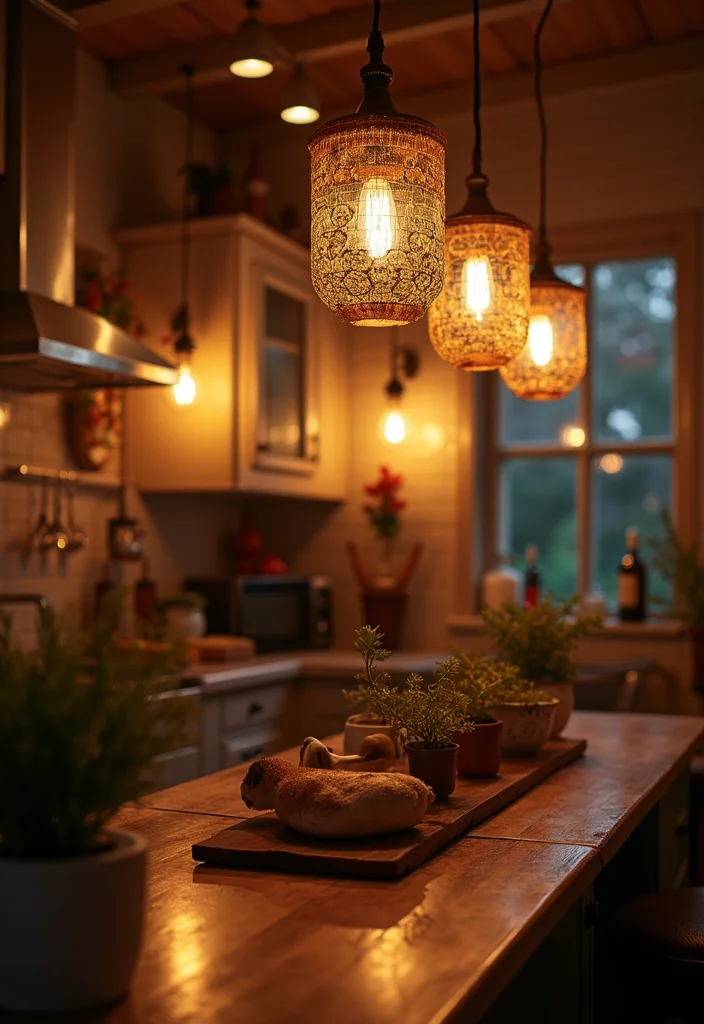 12 Cottage Core Kitchen Ideas for Soft Whimsical Charm - 10. Charming Lighting Fixtures
