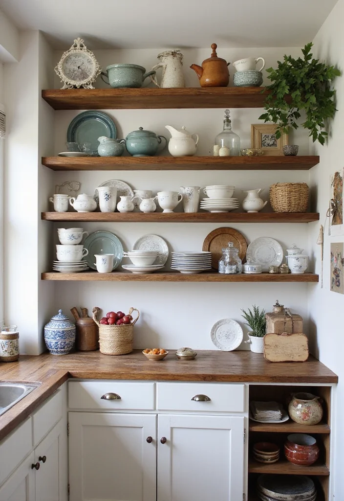 12 Cottage Core Kitchen Ideas for Soft Whimsical Charm - 5. Open Shelving Displays