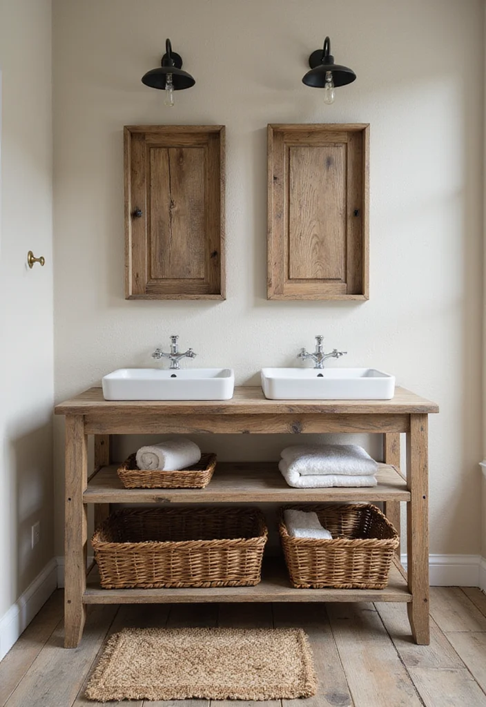 12 Country Style Bathroom Ideas for Cozy Rustic Charm - 8. Functional Farmhouse Storage