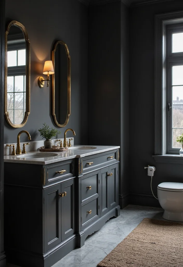 12 Dark Gray Bathroom Ideas for Sleek Modern Depth 122 12 Dark Gray Bathroom Ideas for Sleek Modern Depth - 12. Contrast with Brass Accents