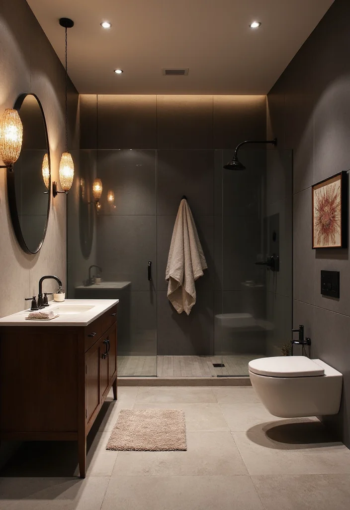 12 Dark Gray Bathroom Ideas for Sleek Modern Depth 34 12 Dark Gray Bathroom Ideas for Sleek Modern Depth - 4. Layered Lighting