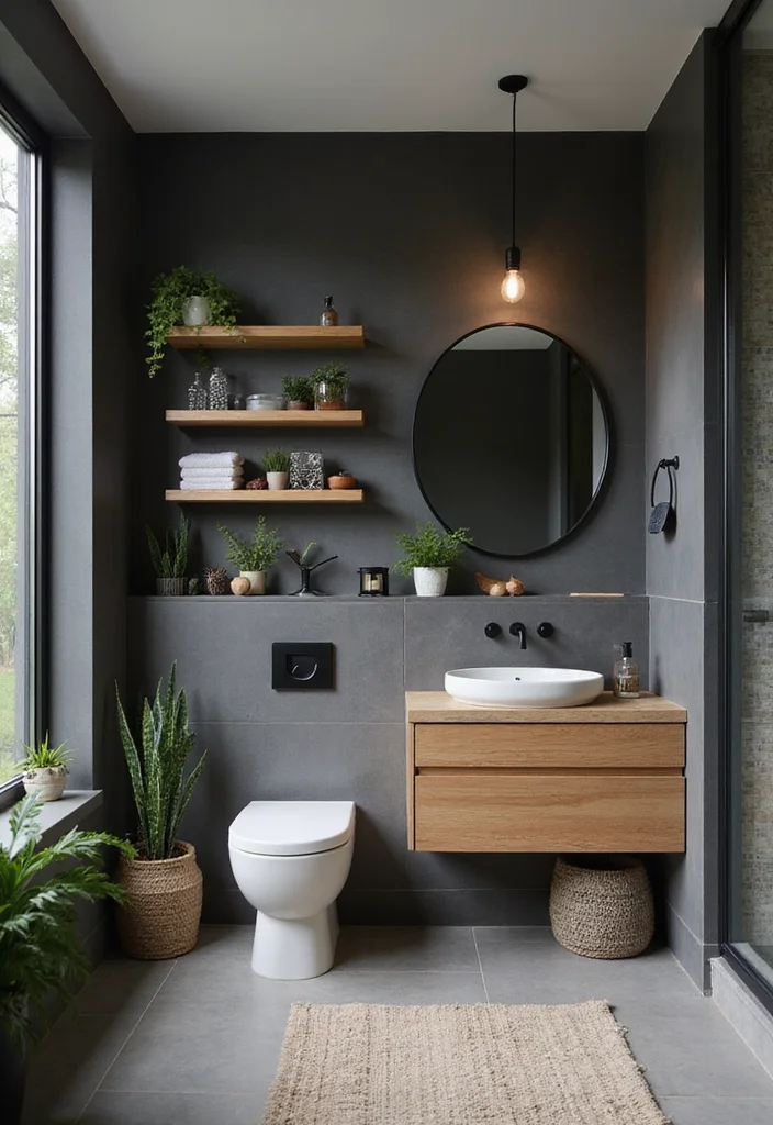 12 Dark Gray Bathroom Ideas for Sleek Modern Depth 67 12 Dark Gray Bathroom Ideas for Sleek Modern Depth - 7. Gray with Natural Elements