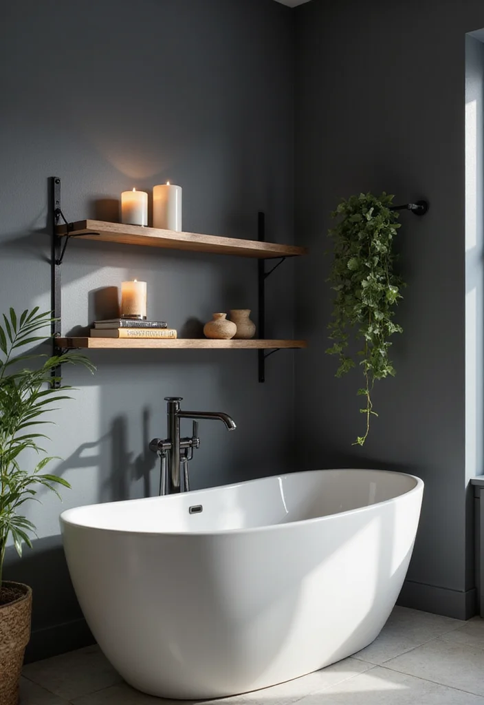 12 Dark Gray Bathroom Ideas for Sleek Modern Depth 89 12 Dark Gray Bathroom Ideas for Sleek Modern Depth - 9. Floating Shelves