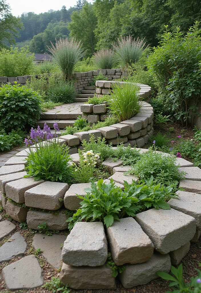 12 Elevated Backyard Ideas for Terraced Useful Levels - 11. Herb Spiral for Function and Aesthetics
