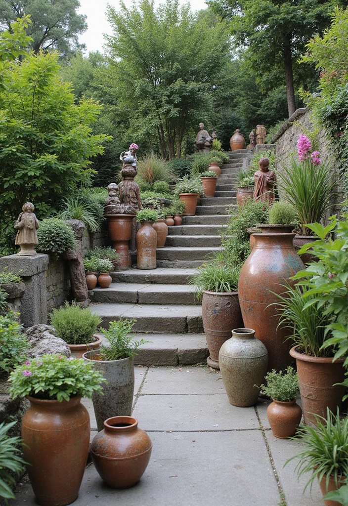 12 Elevated Backyard Ideas for Terraced Useful Levels - 12. Artistic Outdoor Decor