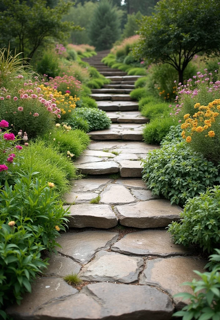 12 Elevated Backyard Ideas for Terraced Useful Levels - 6. Artistic Garden Pathways