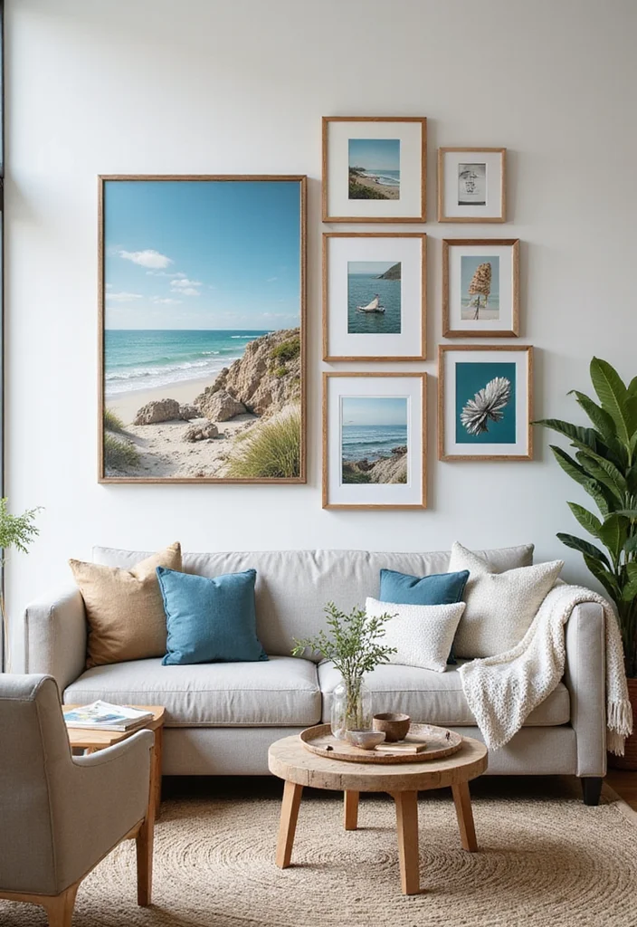12 Florida Living Room Ideas for Bright Airy Comfort - 3. Coastal-Inspired Art