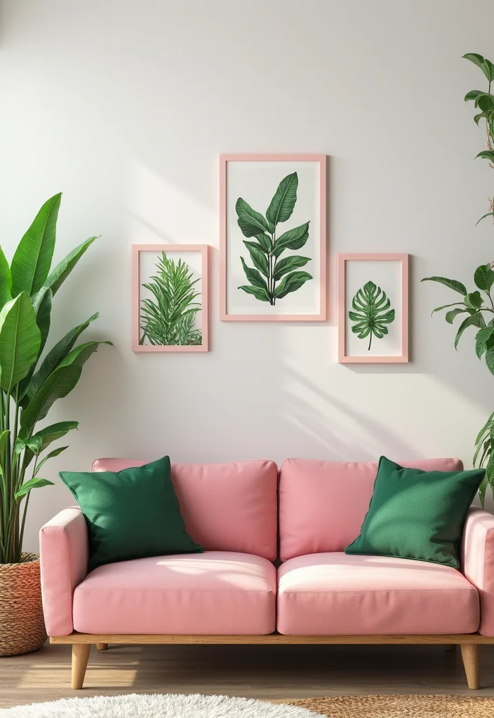 12 Green and Pink Living Room Ideas for Fresh Stylish Contrast - 1. Tropical Escape with Lush Greenery