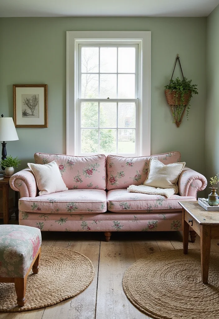 12 Green and Pink Living Room Ideas for Fresh Stylish Contrast - 6. Cozy Cottage with Earthy Tones