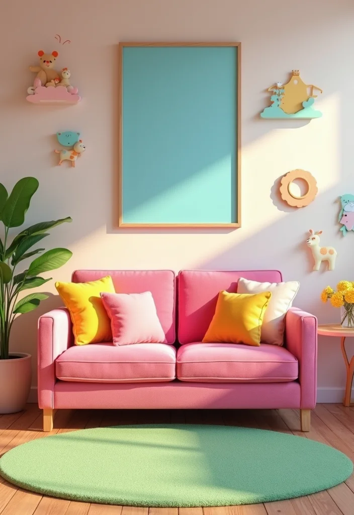 12 Green and Pink Living Room Ideas for Fresh Stylish Contrast - 9. Playful Kids' Zone