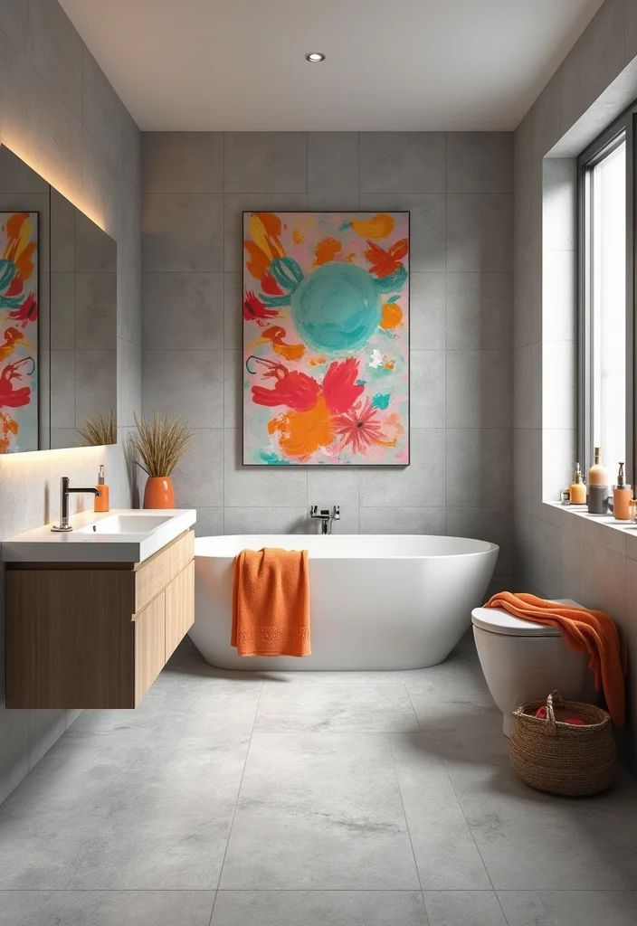 12 Grey Floor Bathroom Ideas for Clean Neutral Balance - 1. Soft Grey Tiles with Bright Accents