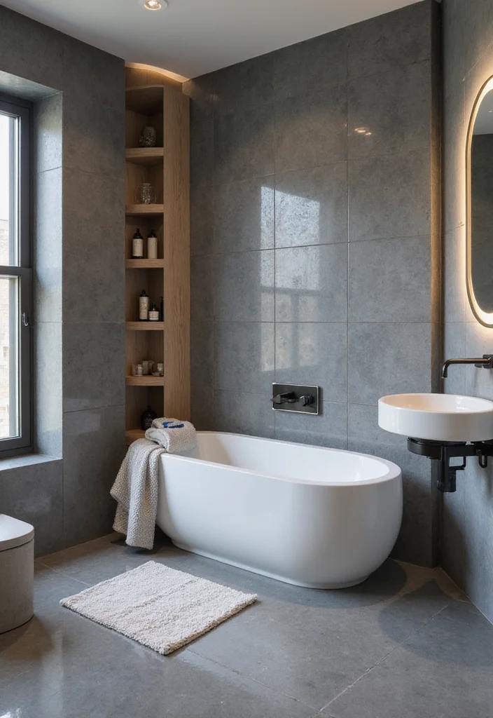 12 Grey Floor Bathroom Ideas for Clean Neutral Balance - 10. Glossy Grey Tiles