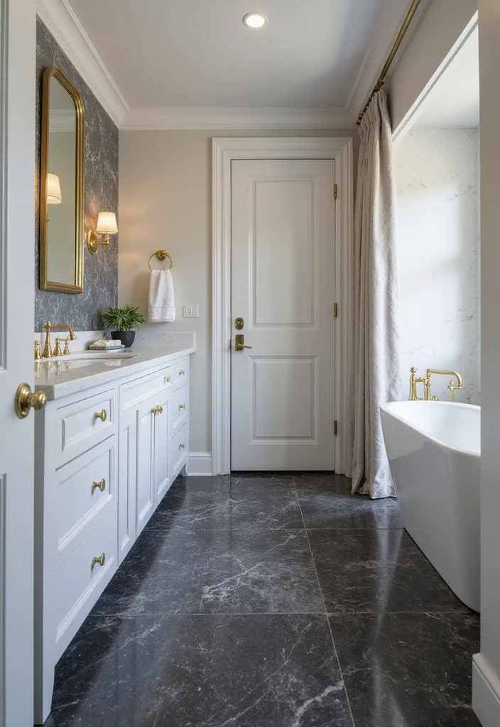 12 Grey Floor Bathroom Ideas for Clean Neutral Balance - 2. Dark Grey Marble Elegance