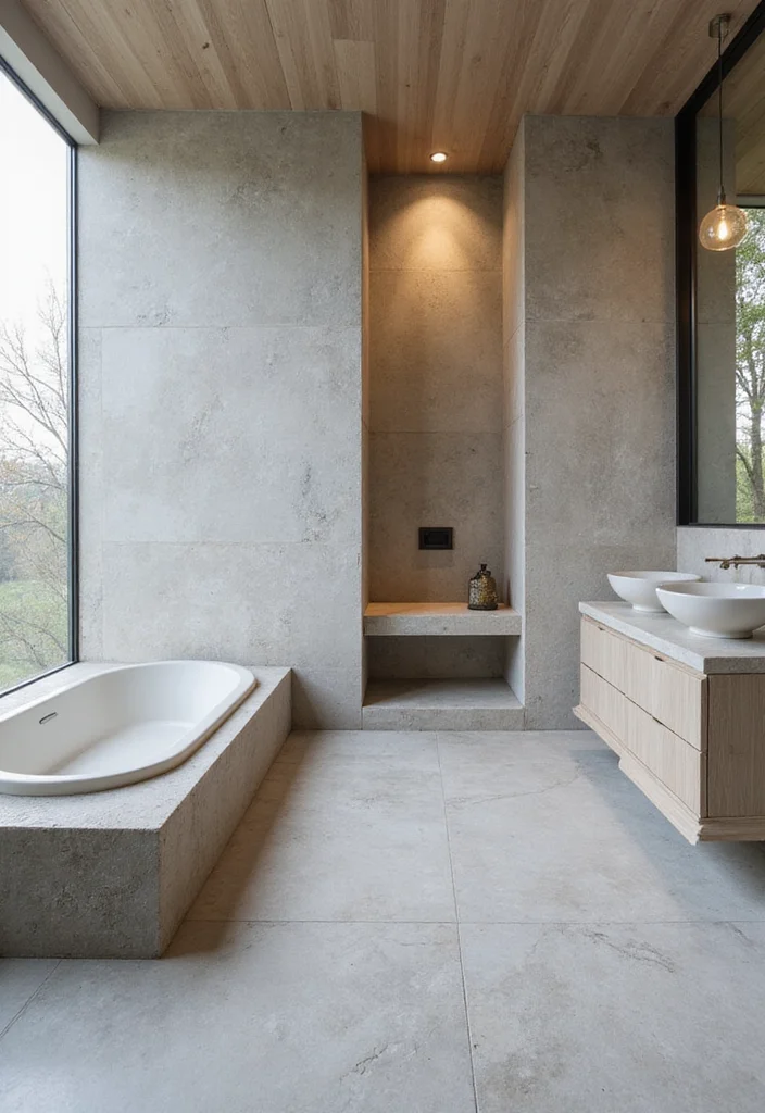 12 Grey Floor Bathroom Ideas for Clean Neutral Balance - 4. Light Grey with Natural Stone