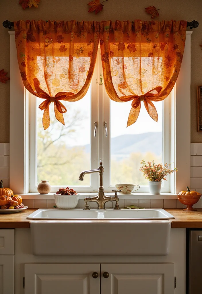 12 Halloween Kitchen Decor Ideas for Fun Seasonal Touches - 10. Autumn-Themed Window Treatments