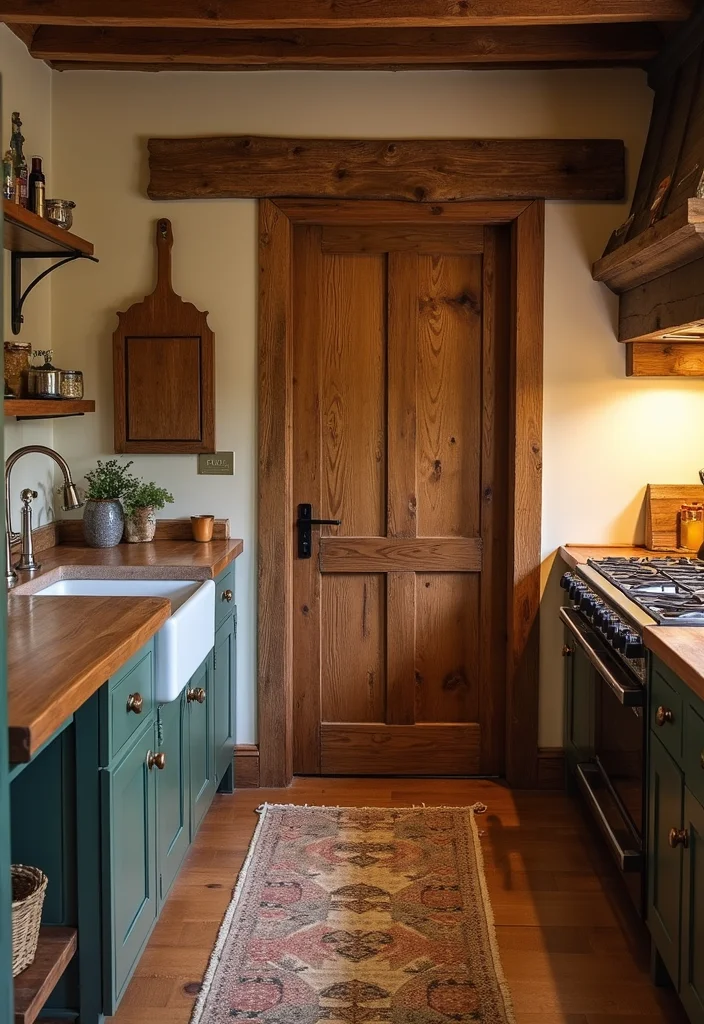 12 Kitchen Back Door Ideas for Practical Efficient Layouts - 7. Rustic Wooden Door
