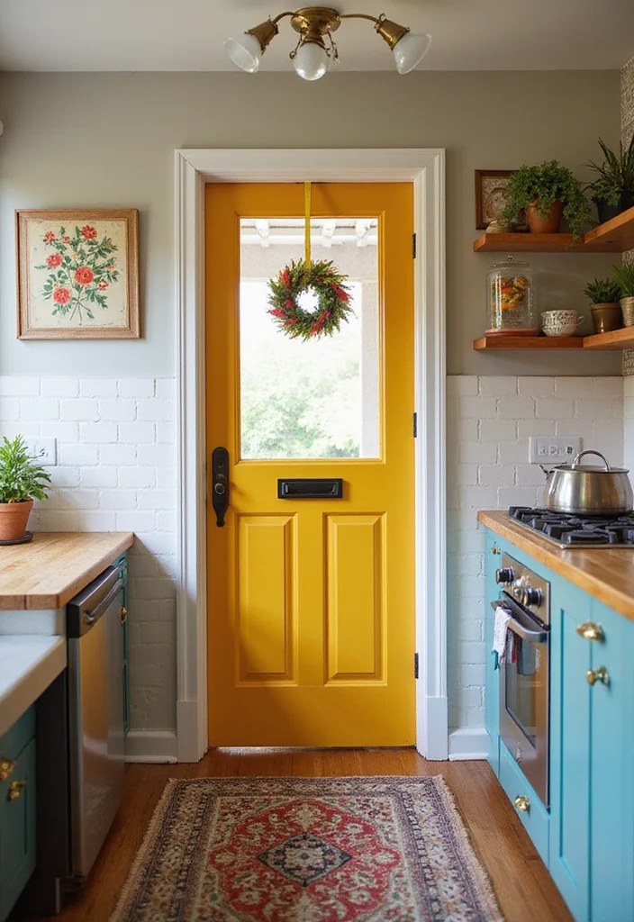 12 Kitchen Back Door Ideas for Practical Efficient Layouts - 9. Colorful Back Door Accents