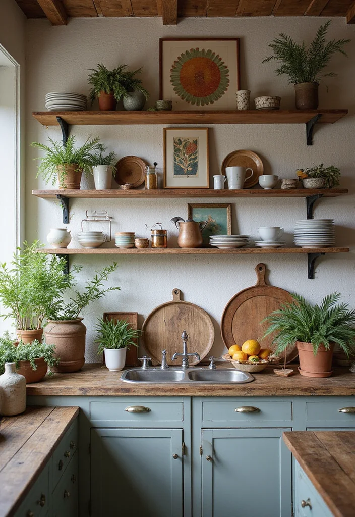 12 Kitchen Gallery Wall Ideas for Personalized Stylish Displays 118 12 Kitchen Gallery Wall Ideas for Personalized Stylish Displays - 12. Open Shelving Art Display