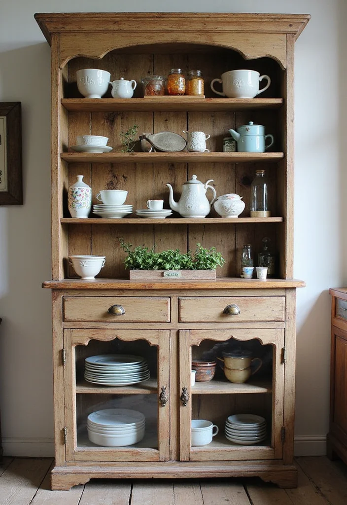 12 Kitchen Hutch Ideas for Extra Storage and Vintage Appeal 1 12 Kitchen Hutch Ideas for Extra Storage and Vintage Appeal - 1. Vintage Charm with Open Shelving
