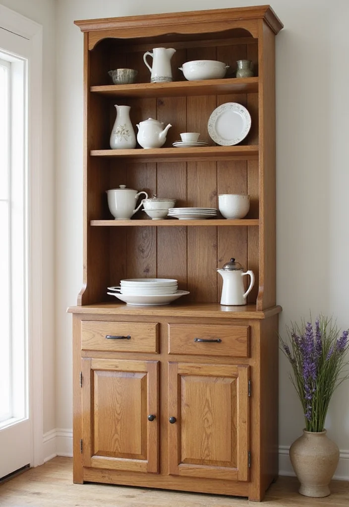 12 Kitchen Hutch Ideas for Extra Storage and Vintage Appeal 122 12 Kitchen Hutch Ideas for Extra Storage and Vintage Appeal - 12. Vertical Hutch for Small Spaces