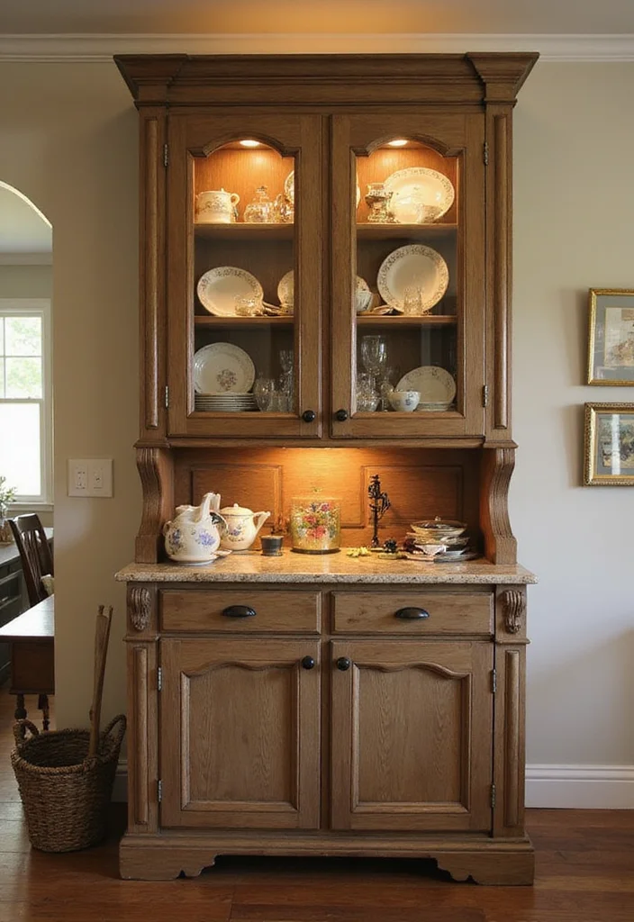 12 Kitchen Hutch Ideas for Extra Storage and Vintage Appeal 12 12 Kitchen Hutch Ideas for Extra Storage and Vintage Appeal - 2. Glass-Front Cabinets for Elegance
