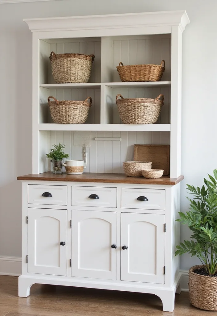 12 Kitchen Hutch Ideas for Extra Storage and Vintage Appeal 34 12 Kitchen Hutch Ideas for Extra Storage and Vintage Appeal - 4. Farmhouse Style with a Twist