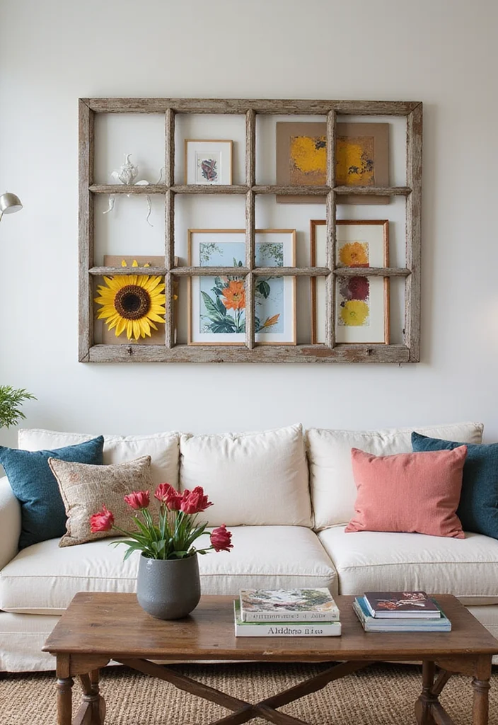 12 Living Room DIY Ideas for Easy Home Upgrades - 11. Upcycled Window Frame Art