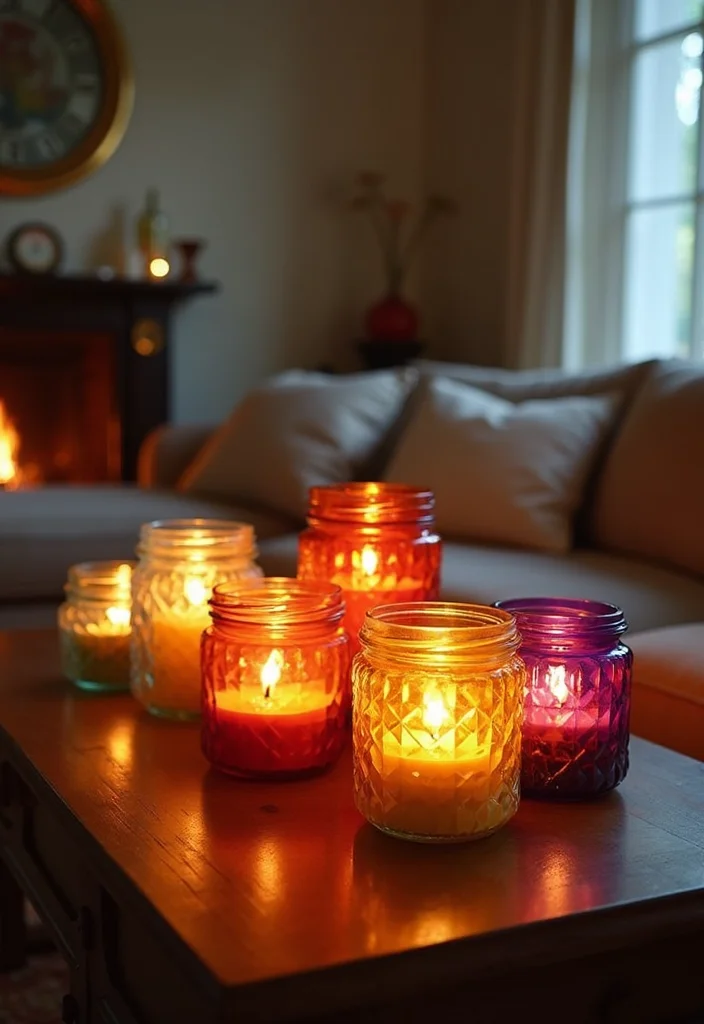 12 Living Room DIY Ideas for Easy Home Upgrades - 3. Upcycled Glass Jar Candles