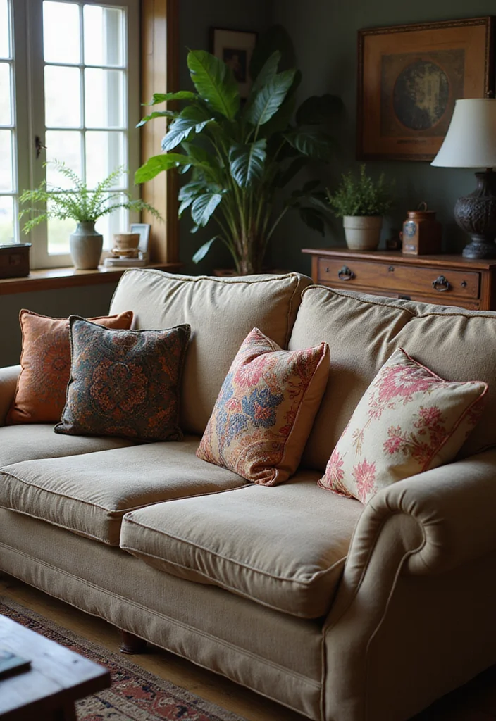 12 Living Room Pillow Ideas for Quick Style Refresh - 6. Vintage Finds