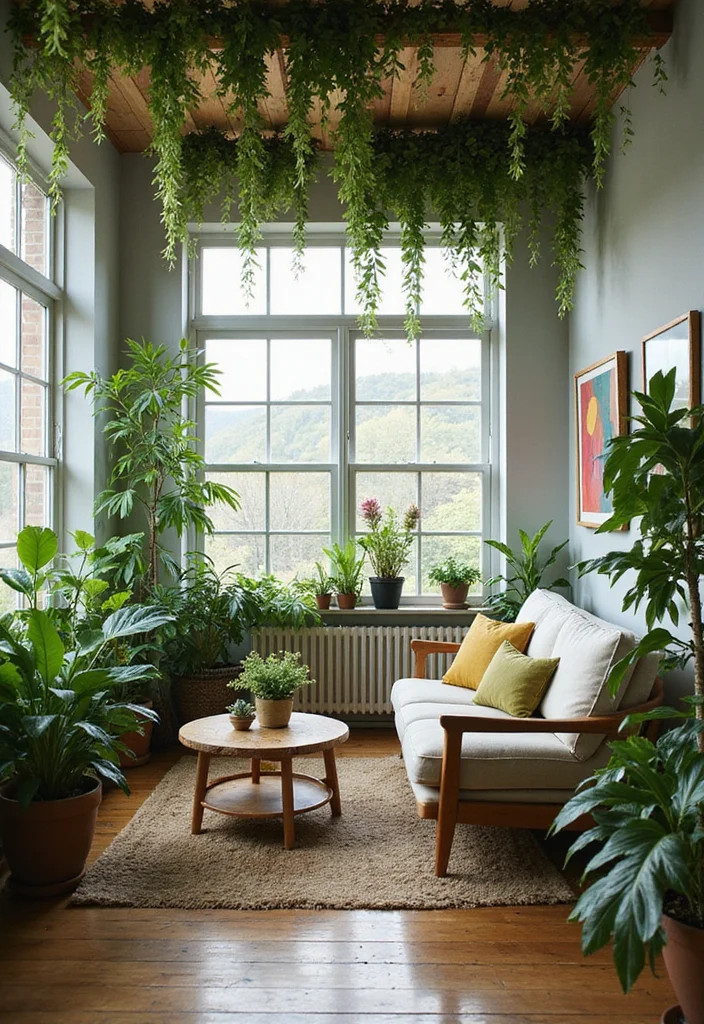 12 Low Ceiling Living Room Ideas for Taller Visual Space - 9. Incorporate Vertical Plants