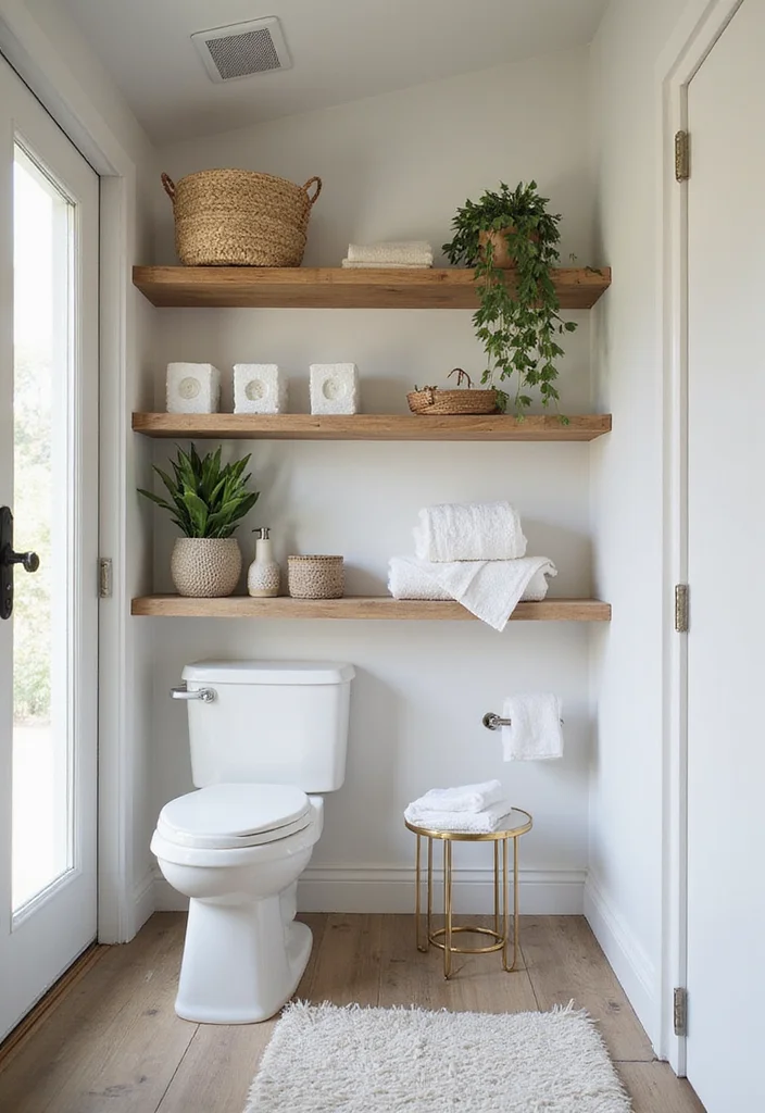 12 Mobile Home Bathroom Ideas for Smart Space Solutions - 1. Floating Shelves for Elevated Storage