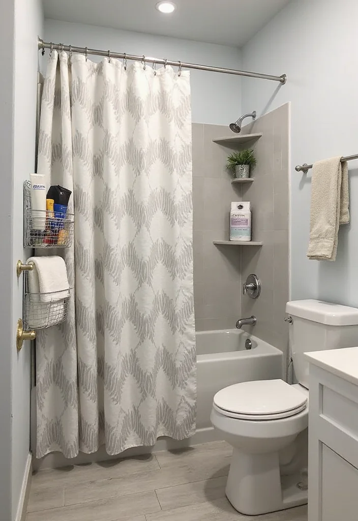 12 Mobile Home Bathroom Ideas for Smart Space Solutions - 10. Shower Curtain Storage