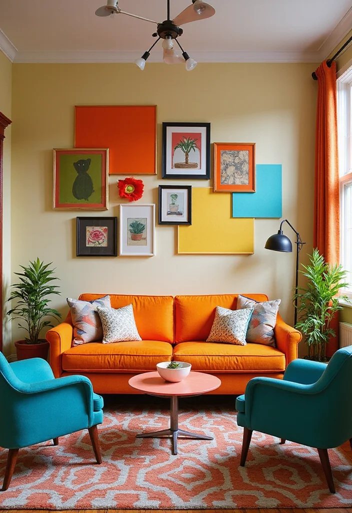 12 Modern Vintage Living Room Ideas for Trendy Retro Mix - 4. Retro Color Pop