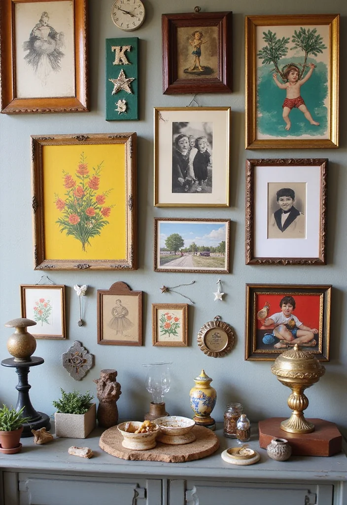 12 Modern Vintage Living Room Ideas for Trendy Retro Mix - 6. Vintage Gallery Wall