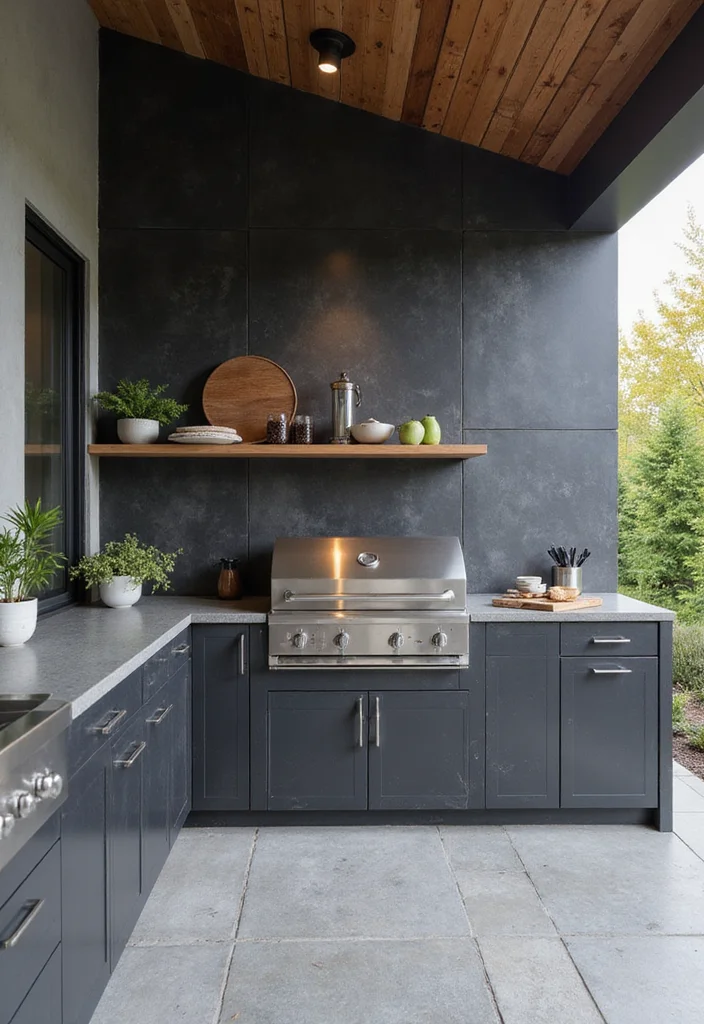 12 Outdoor Kitchen Backsplash Ideas for Durable Stylish Design 111 12 Outdoor Kitchen Backsplash Ideas for Durable Stylish Design - 11. Charcoal Concrete