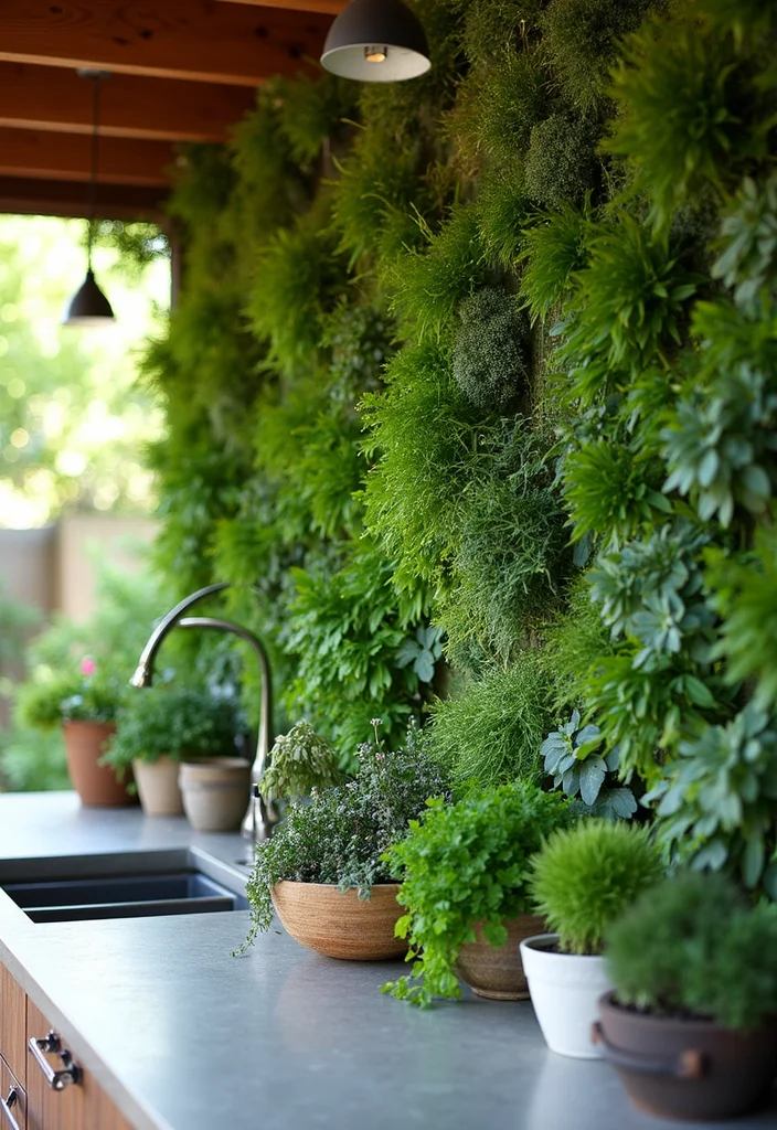 12 Outdoor Kitchen Backsplash Ideas for Durable Stylish Design 34 12 Outdoor Kitchen Backsplash Ideas for Durable Stylish Design - 4. Vertical Gardens