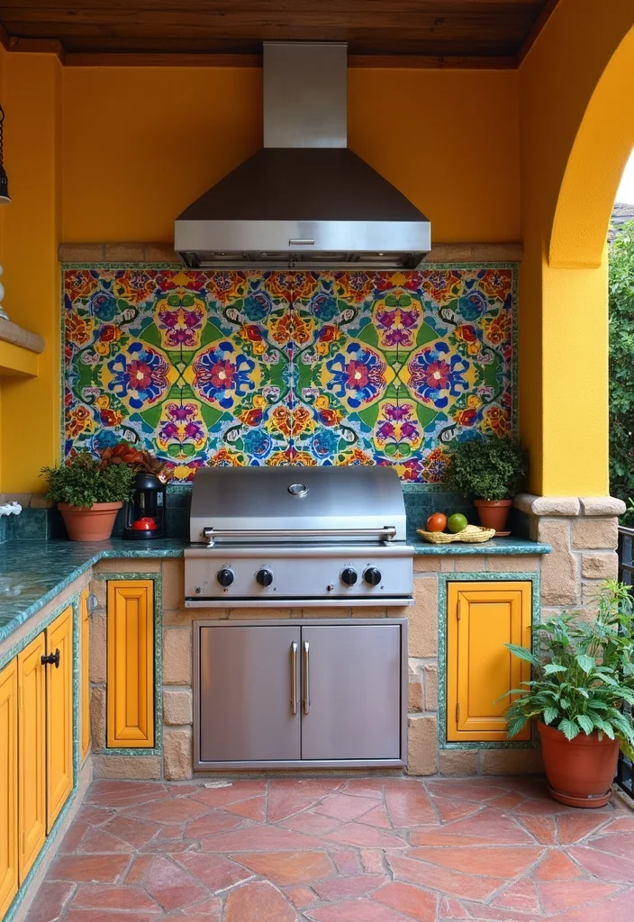 12 Outdoor Kitchen Backsplash Ideas for Durable Stylish Design 67 12 Outdoor Kitchen Backsplash Ideas for Durable Stylish Design - 7. Painted Cement Tiles
