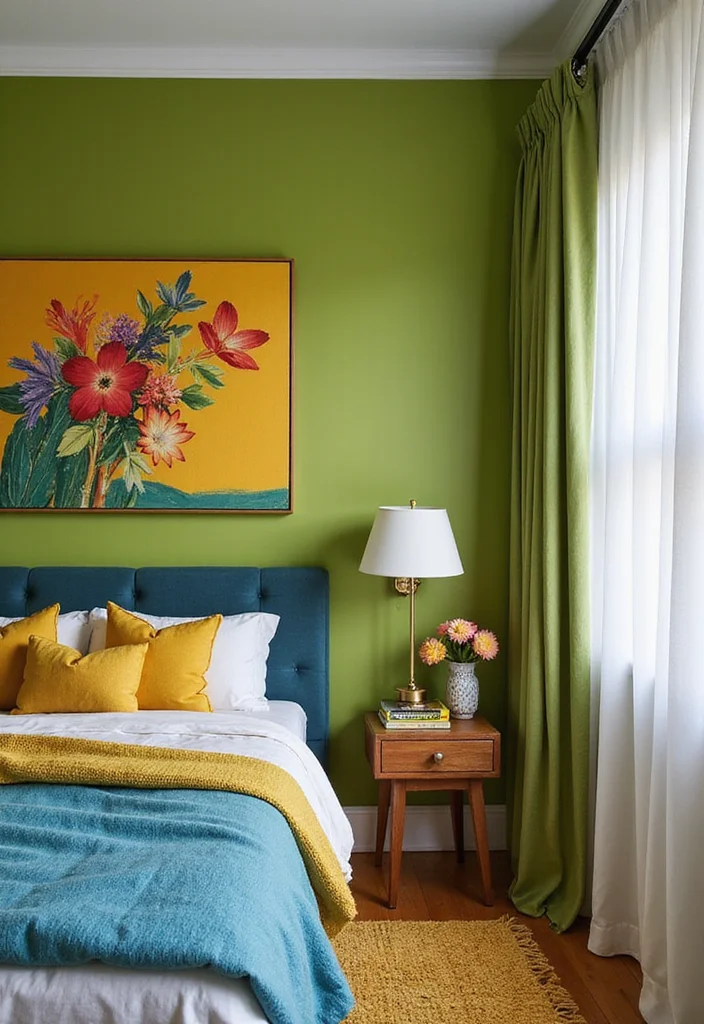 12 Retro Bedroom Ideas for Playful Vintage Style 1 12 Retro Bedroom Ideas for Playful Vintage Style - 1. Vivid Color Palettes