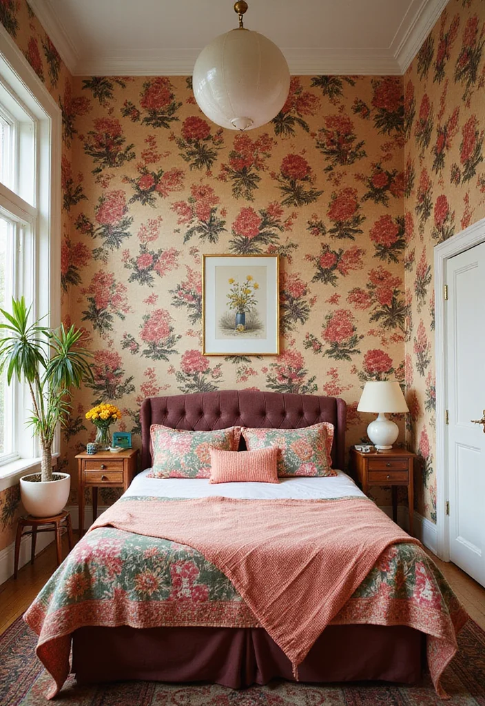 12 Retro Bedroom Ideas for Playful Vintage Style 122 12 Retro Bedroom Ideas for Playful Vintage Style - 12. Vintage-Inspired Wallpaper