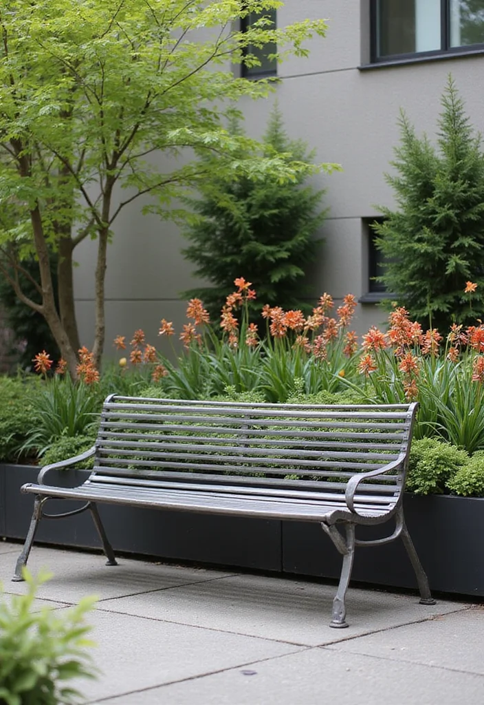 12 Small Backyard Seating Ideas for Cozy Functional Areas 100 12 Small Backyard Seating Ideas for Cozy Functional Areas - 10. Minimalist Metal Benches