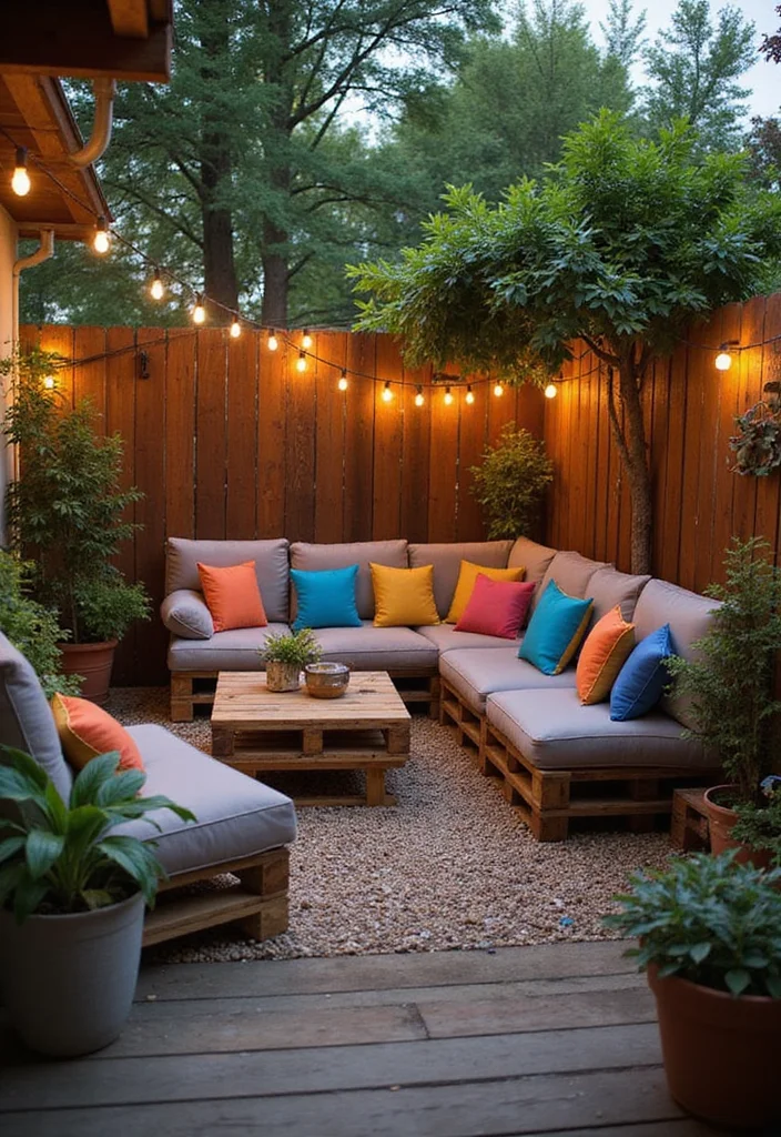 12 Small Backyard Seating Ideas for Cozy Functional Areas 23 12 Small Backyard Seating Ideas for Cozy Functional Areas - 3. Rustic Pallet Seating