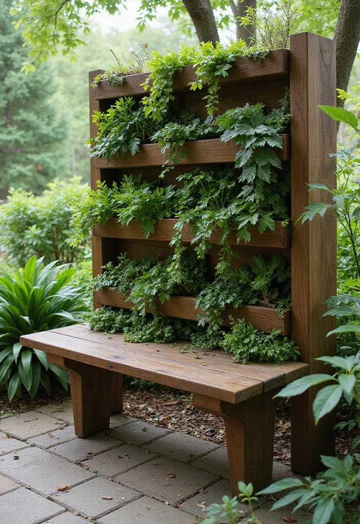 12 Small Backyard Seating Ideas for Cozy Functional Areas 67 12 Small Backyard Seating Ideas for Cozy Functional Areas - 7. Vertical Garden Bench