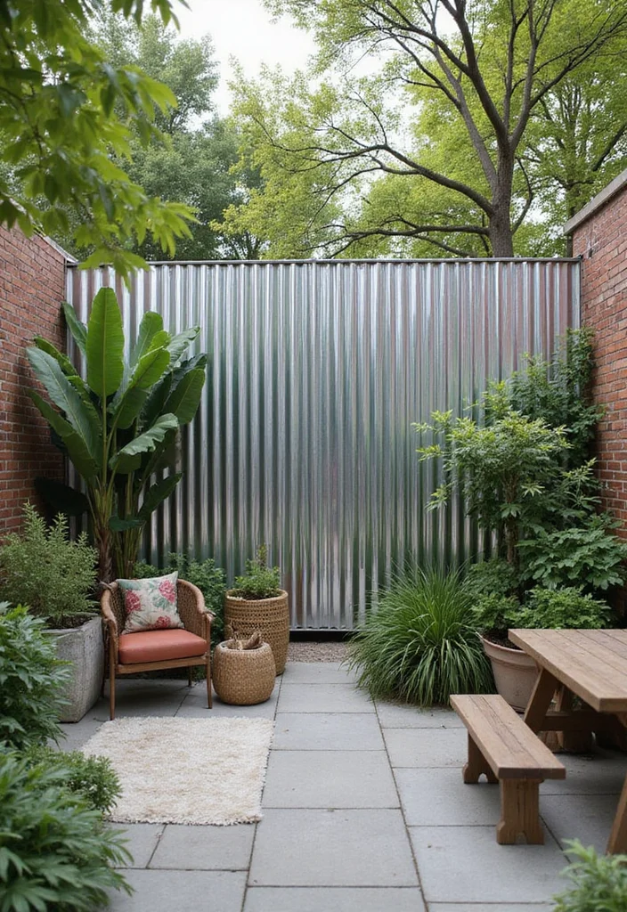 12 Small Backyard Wall Ideas for Privacy and Design 56 12 Small Backyard Wall Ideas for Privacy and Design - 6. Corrugated Metal Wall for Modern Vibes