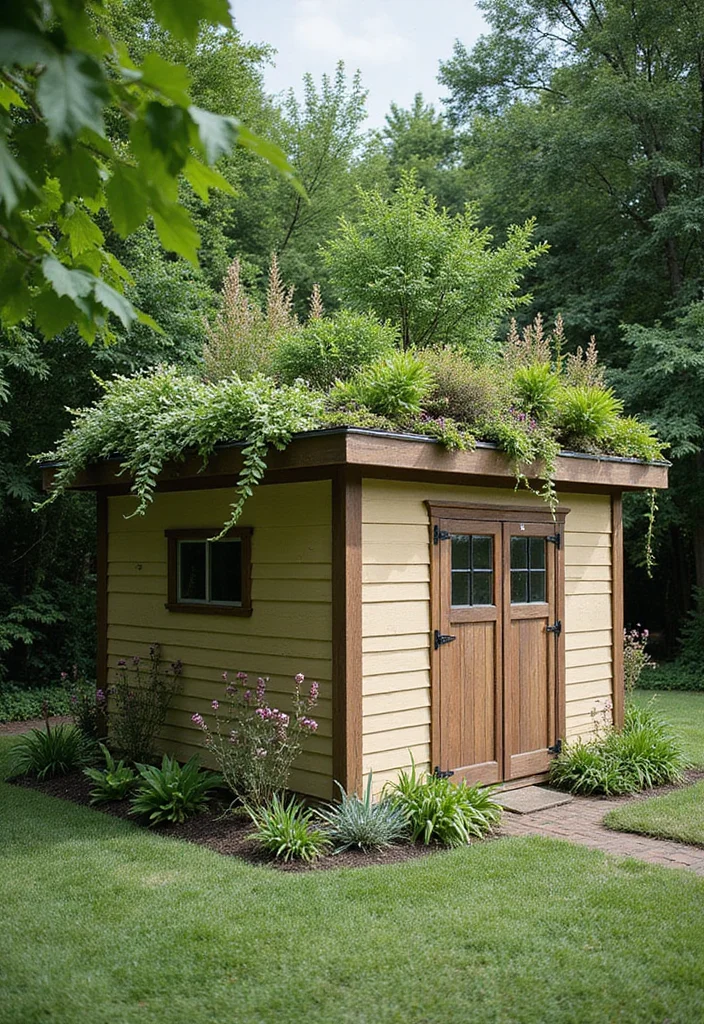 14 Outdoor Landscaping Ideas Backyard for Beautiful Greenery - 11. Green Roofs on Sheds: Nature’s Canopy