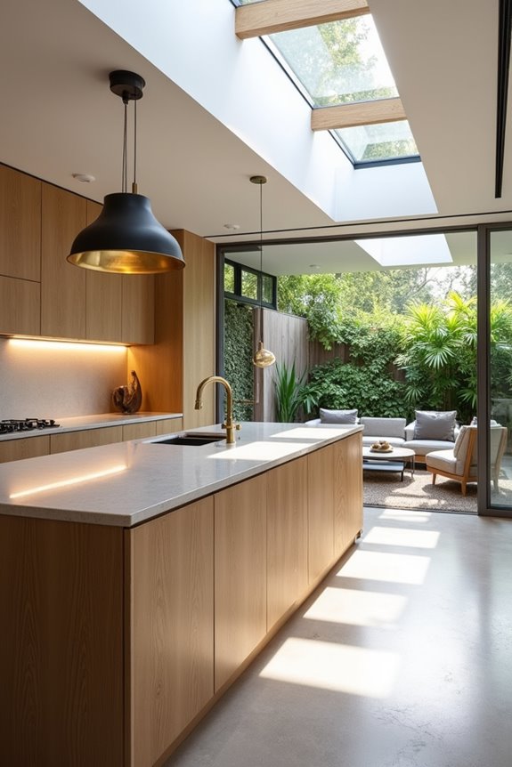 anchored open plan island creates flow